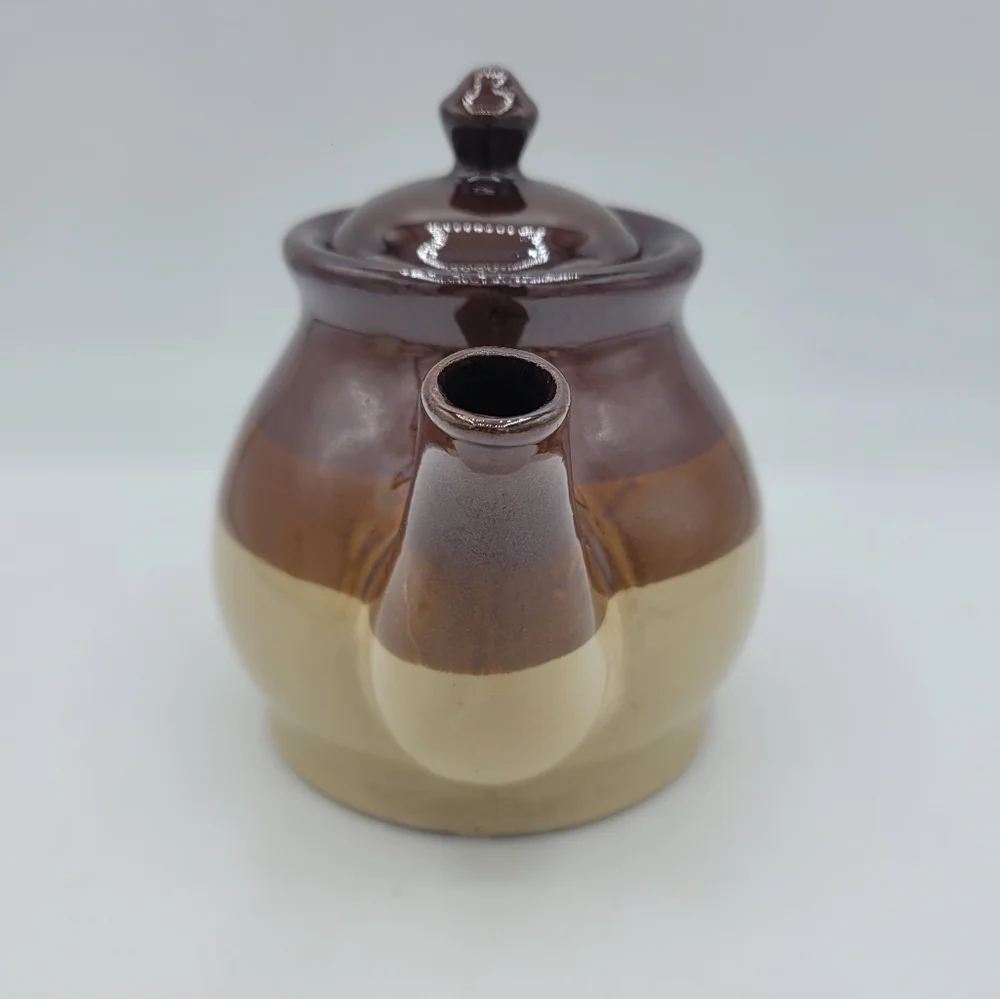 Brown Drip Glaze Round Stoneware Teapot Lid Retro Kitchen Rustic 70s Vintage